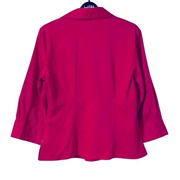 Ann Taylor fitted cotton spandex rich cool red blouse w collar & buttons M - Picture 6 of 15